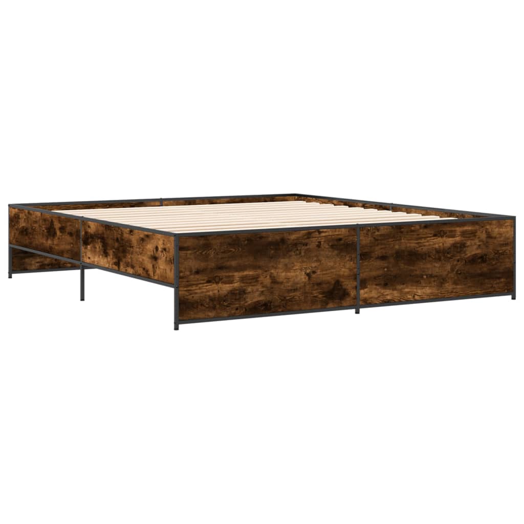 sengestel 180x200cm konstrueret træ og metal røget egetræsfarve