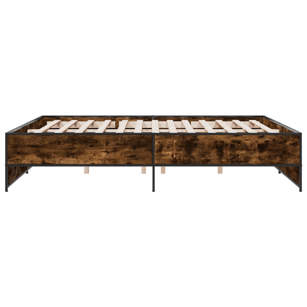 sengestel 180x200cm konstrueret træ og metal røget egetræsfarve