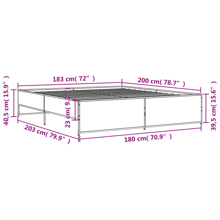 sengestel 180x200 cm konstrueret træ og metal grå sonoma-eg