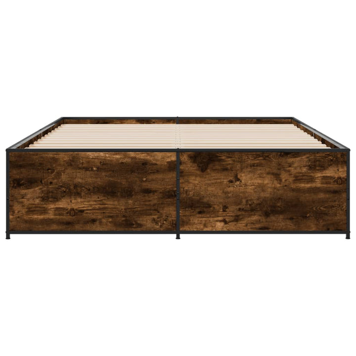 sengestel 160x200cm konstrueret træ og metal røget egetræsfarve