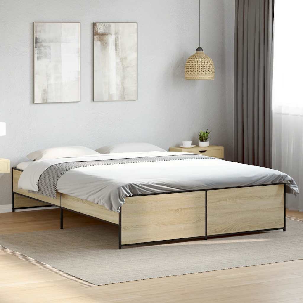 sengestel 150x200 cm konstrueret træ og metal sonoma-eg