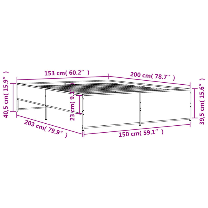 sengestel 150x200cm konstrueret træ og metal røget egetræsfarve