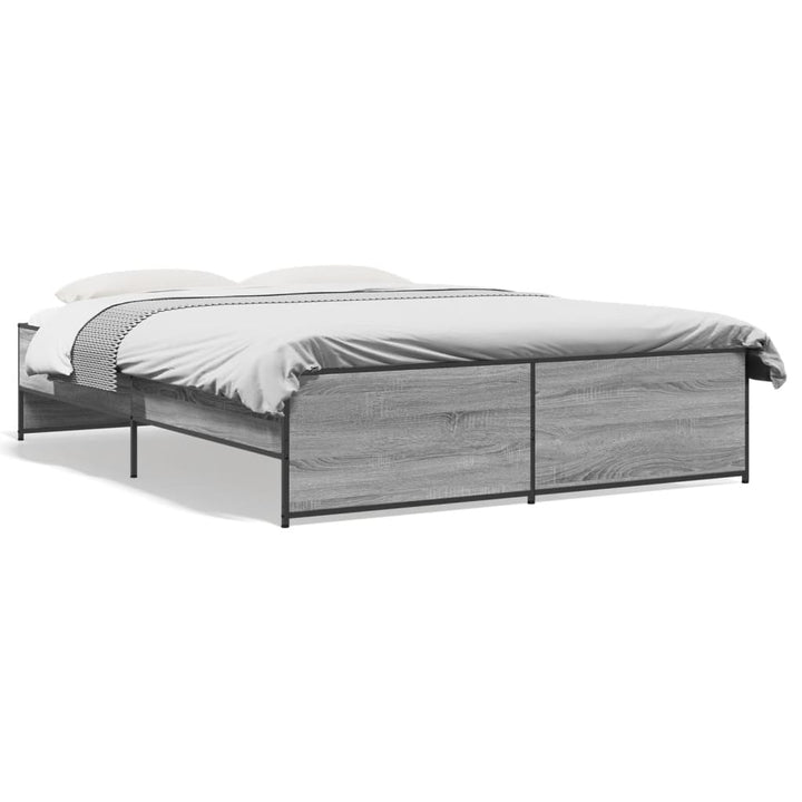 sengestel 150x200 cm konstrueret træ og metal grå sonoma-eg