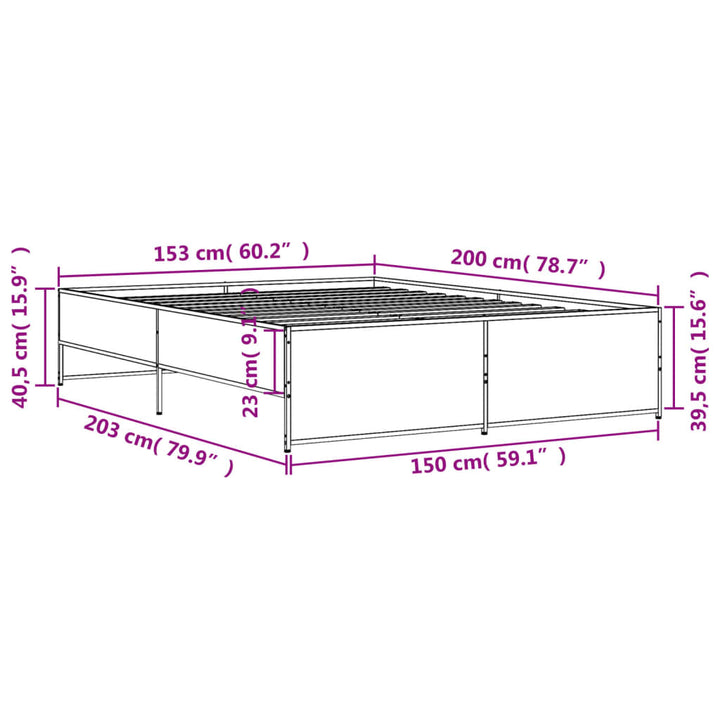 sengestel 150x200 cm konstrueret træ og metal grå sonoma-eg