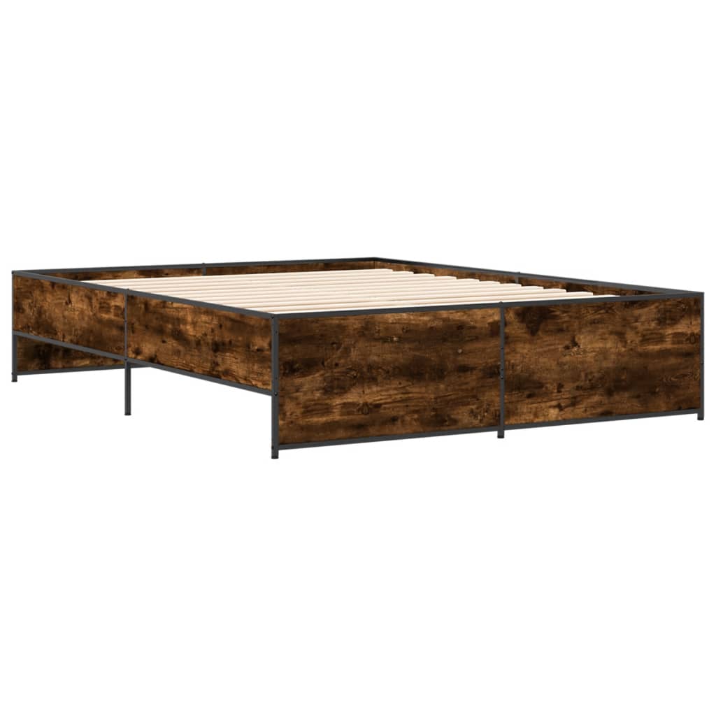sengestel 140x200cm konstrueret træ og metal røget egetræsfarve