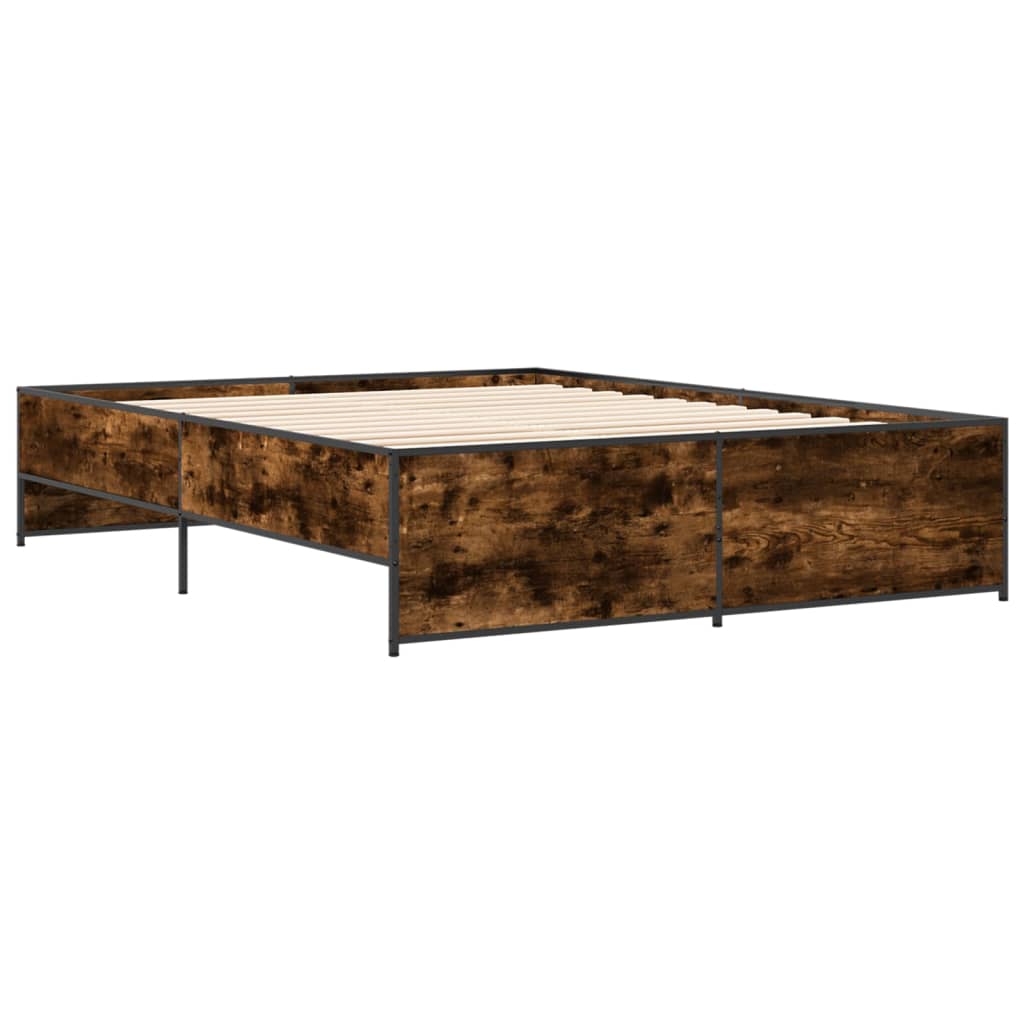 sengestel 140x200cm konstrueret træ og metal røget egetræsfarve