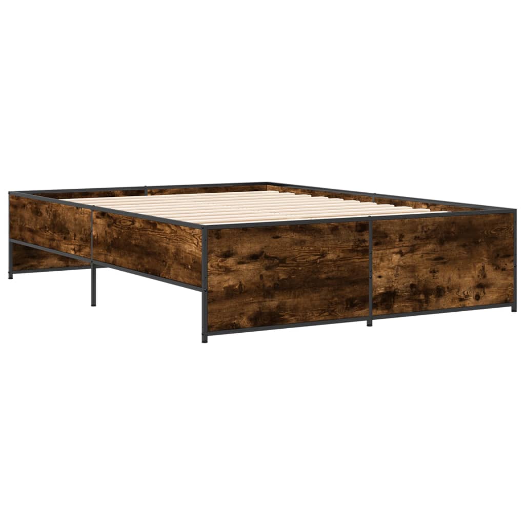 sengestel 120x200cm konstrueret træ og metal røget egetræsfarve