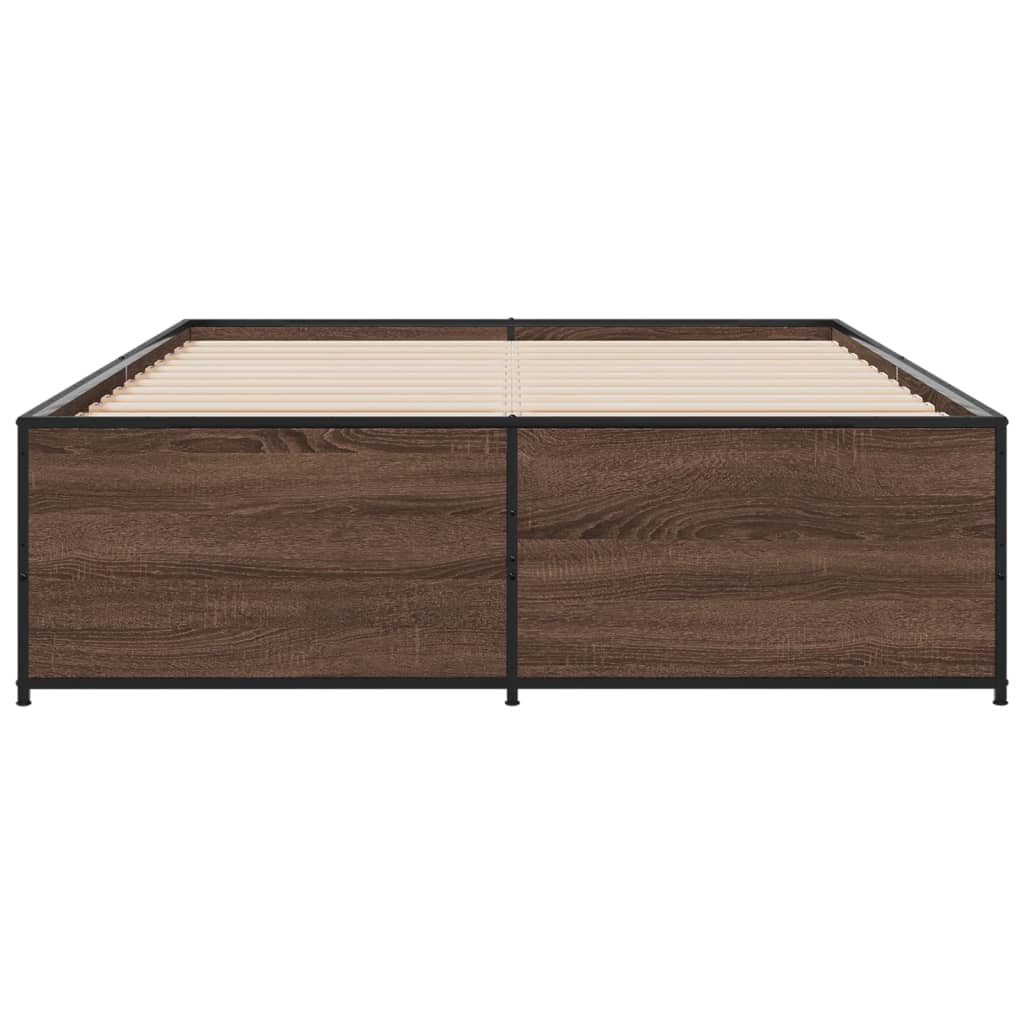 sengestel 120x200 cm konstrueret træ og metal brun egetræ