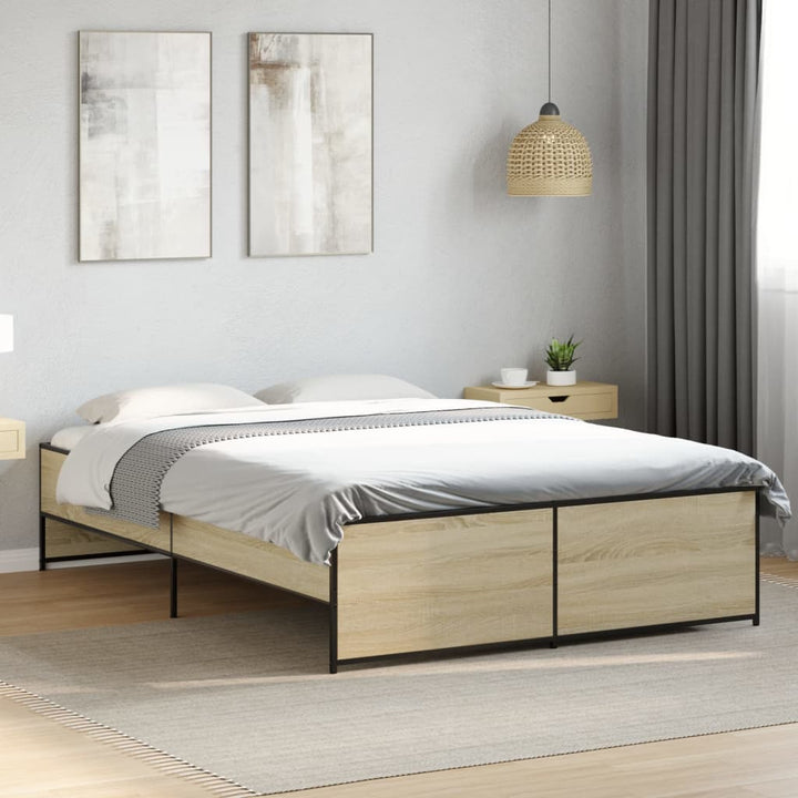 sengestel 140x190 cm konstrueret træ og metal sonoma-eg