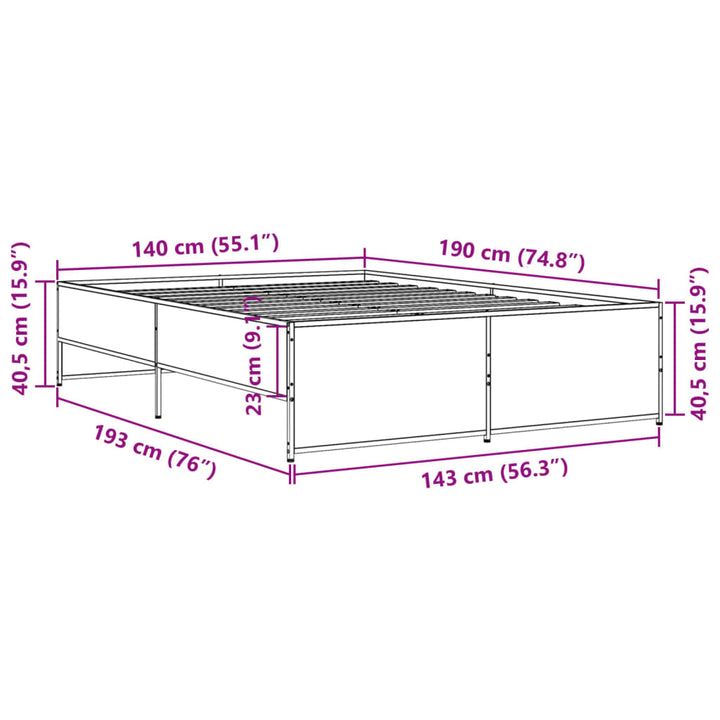sengestel 140x190cm konstrueret træ og metal røget egetræsfarve