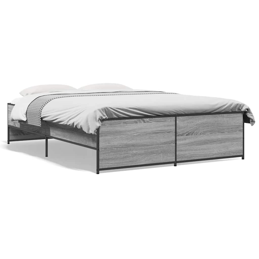 sengestel 140x190 cm konstrueret træ og metal grå sonoma-eg
