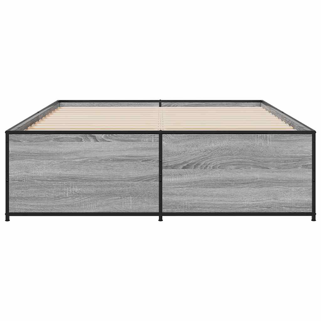 sengestel 140x190 cm konstrueret træ og metal grå sonoma-eg
