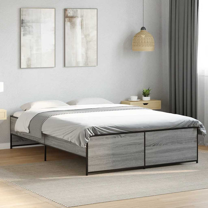 sengestel 140x190 cm konstrueret træ og metal grå sonoma-eg