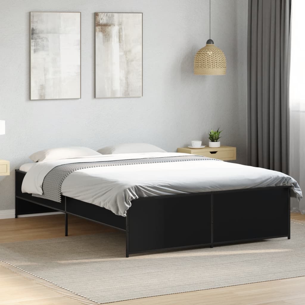 sengestel 135x190 cm konstrueret træ og metal sort
