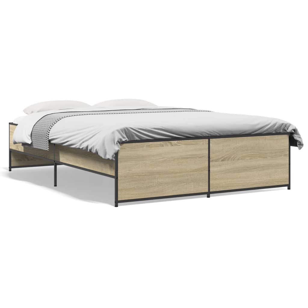 sengestel 135x190 cm konstrueret træ og metal sonoma-eg