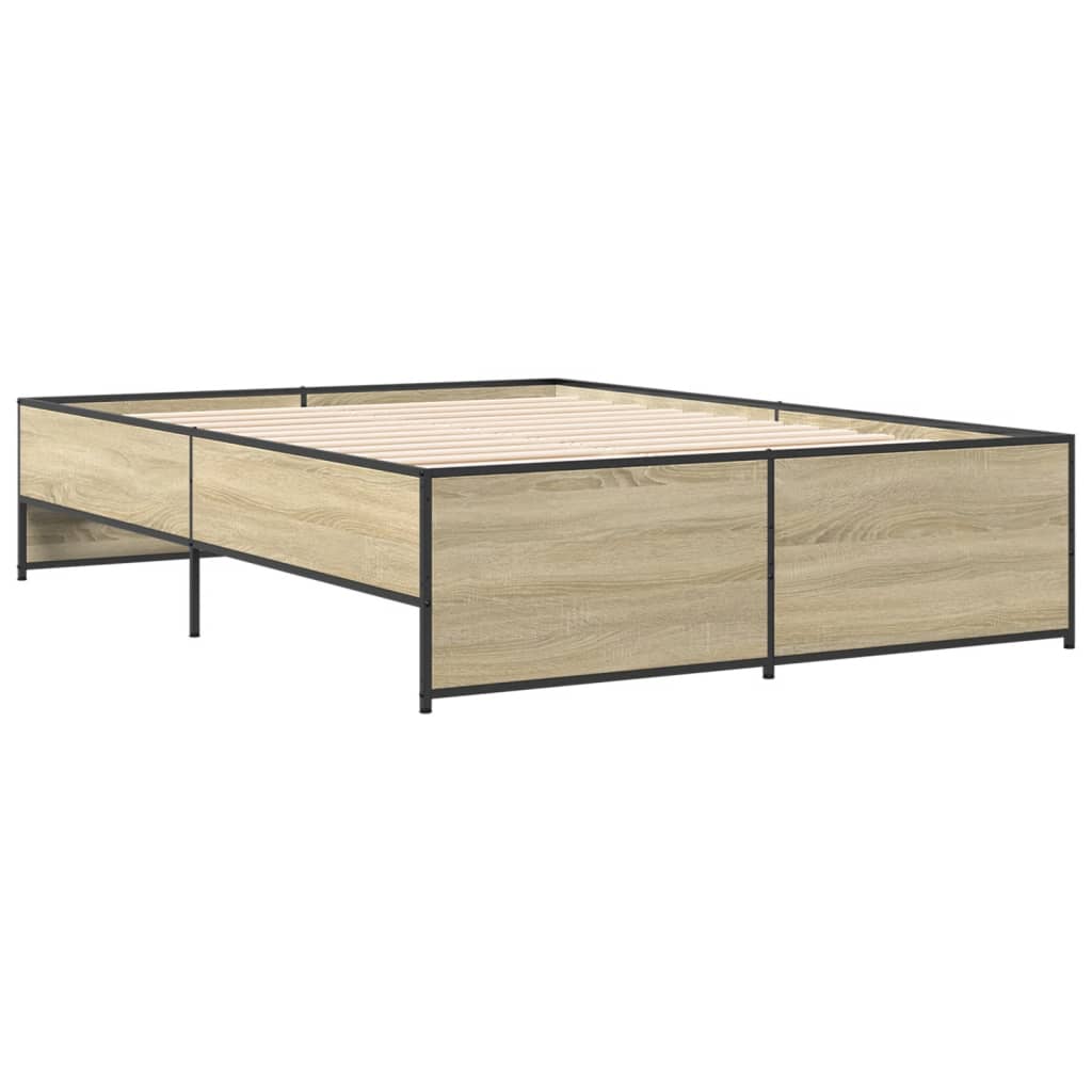 sengestel 135x190 cm konstrueret træ og metal sonoma-eg