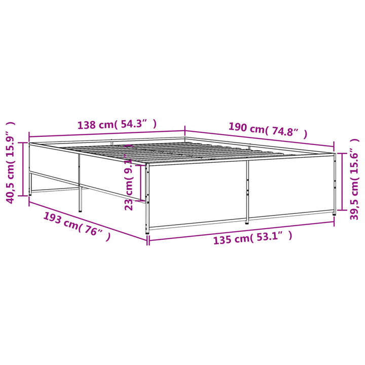 sengestel 135x190 cm konstrueret træ og metal sonoma-eg