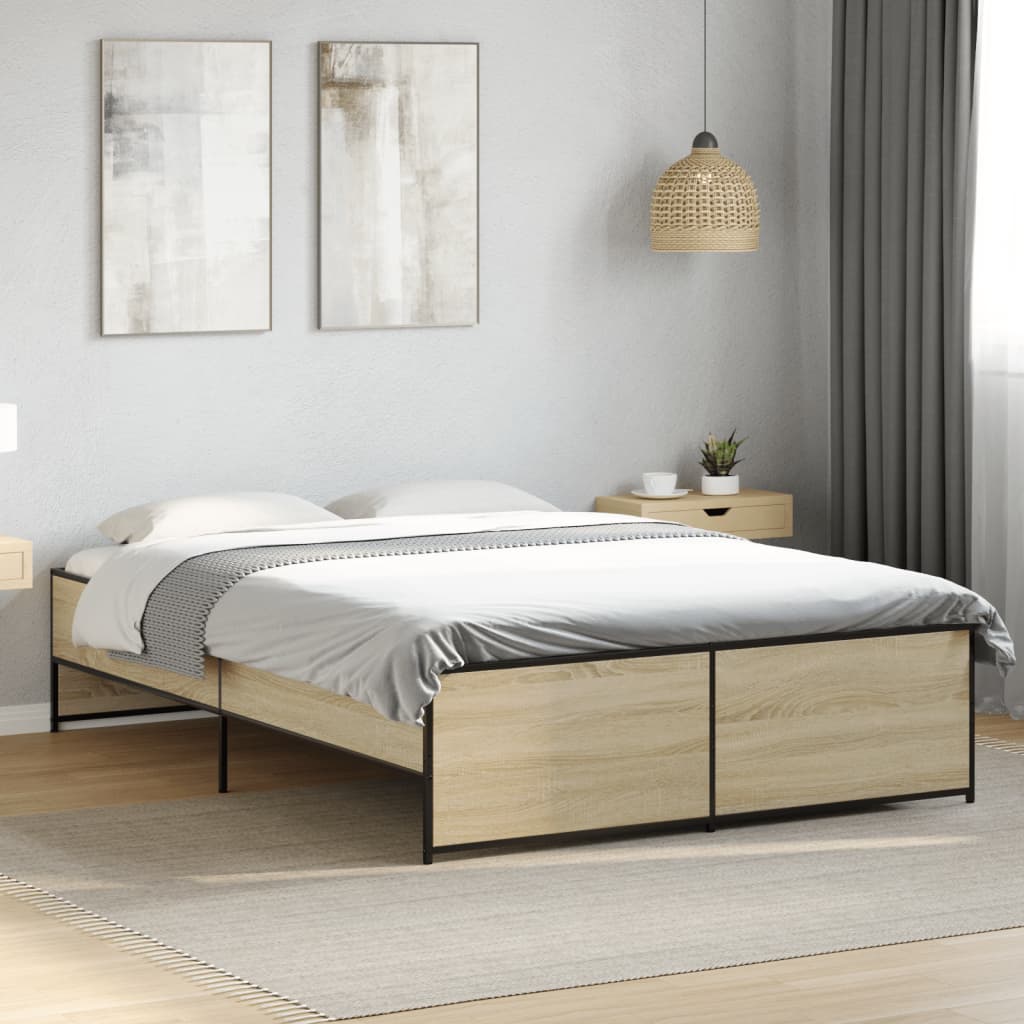 sengestel 135x190 cm konstrueret træ og metal sonoma-eg
