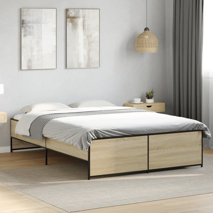 sengestel 135x190 cm konstrueret træ og metal sonoma-eg