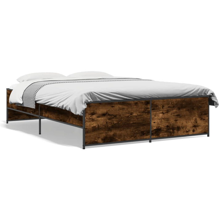 sengestel 135x190cm konstrueret træ og metal røget egetræsfarve
