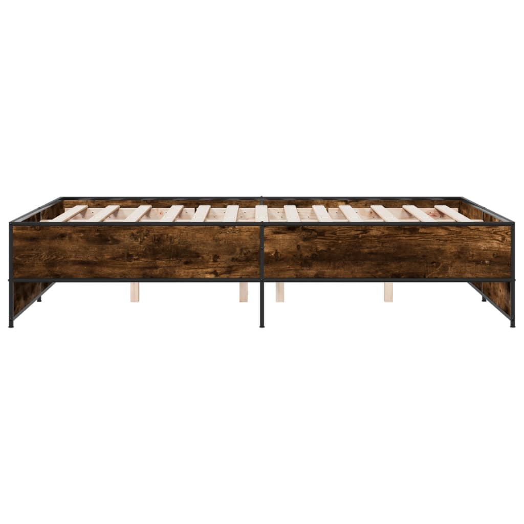 sengestel 135x190cm konstrueret træ og metal røget egetræsfarve