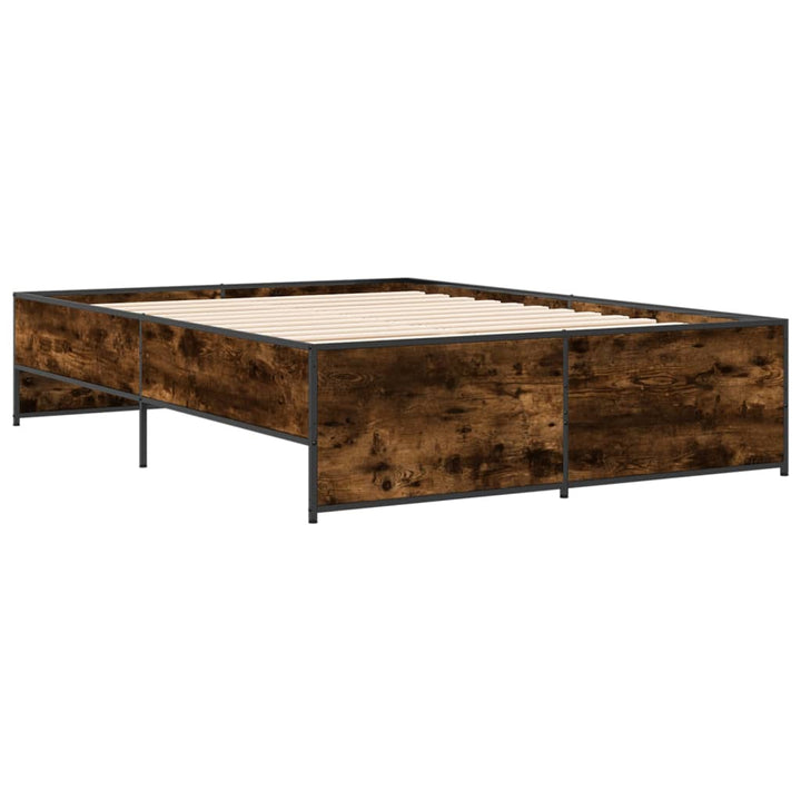 sengestel 135x190cm konstrueret træ og metal røget egetræsfarve