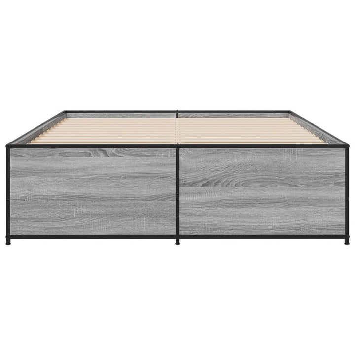 sengestel 135x190 cm konstrueret træ og metal grå sonoma-eg