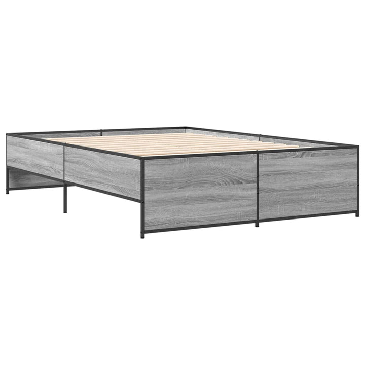 sengestel 135x190 cm konstrueret træ og metal grå sonoma-eg