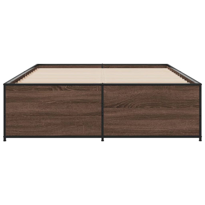 sengestel 135x190 cm konstrueret træ og metal brun egetræsfarve