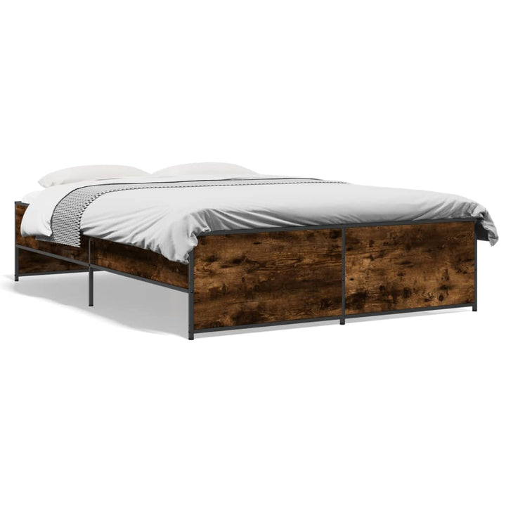 sengestel 120x190cm konstrueret træ og metal røget egetræsfarve