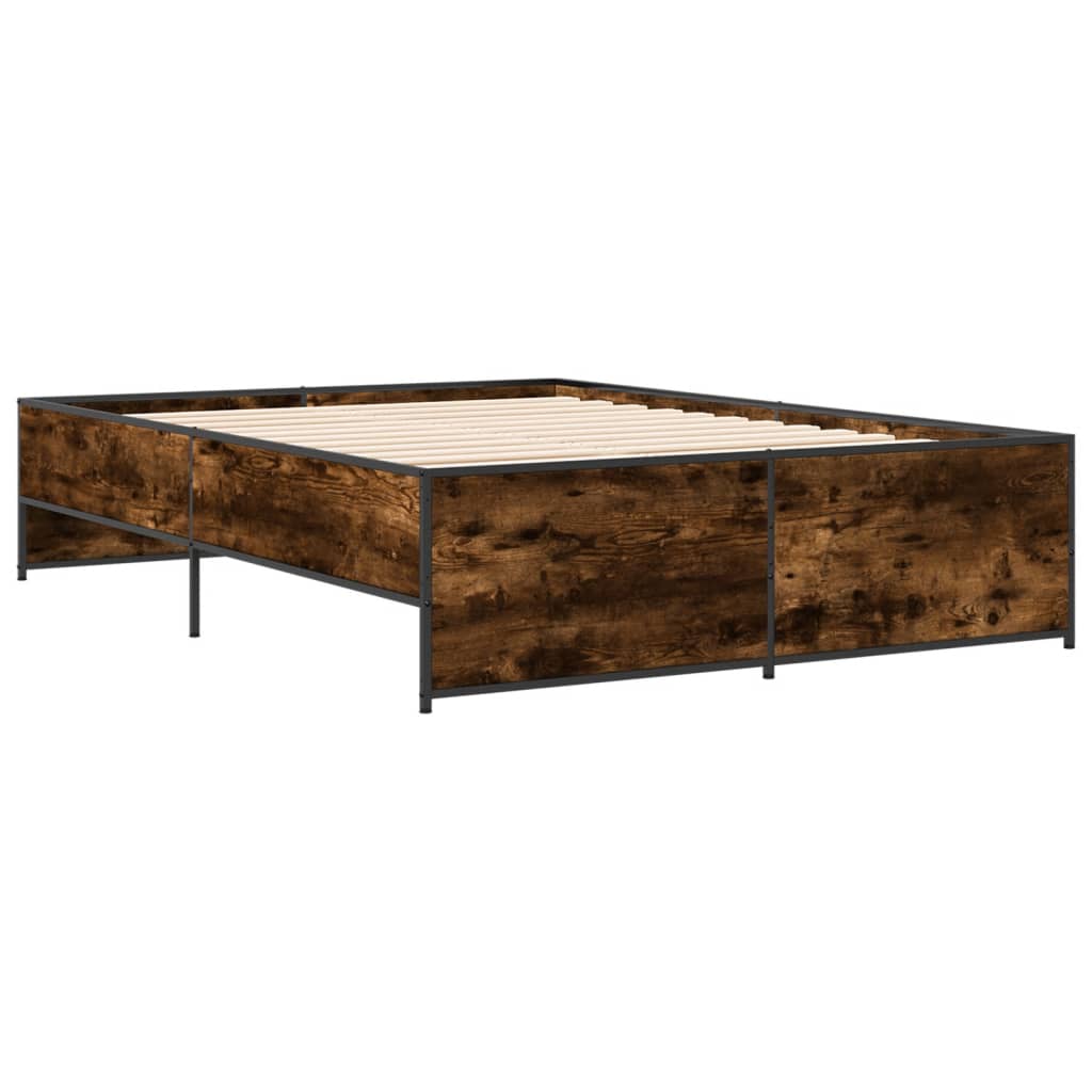 sengestel 120x190cm konstrueret træ og metal røget egetræsfarve