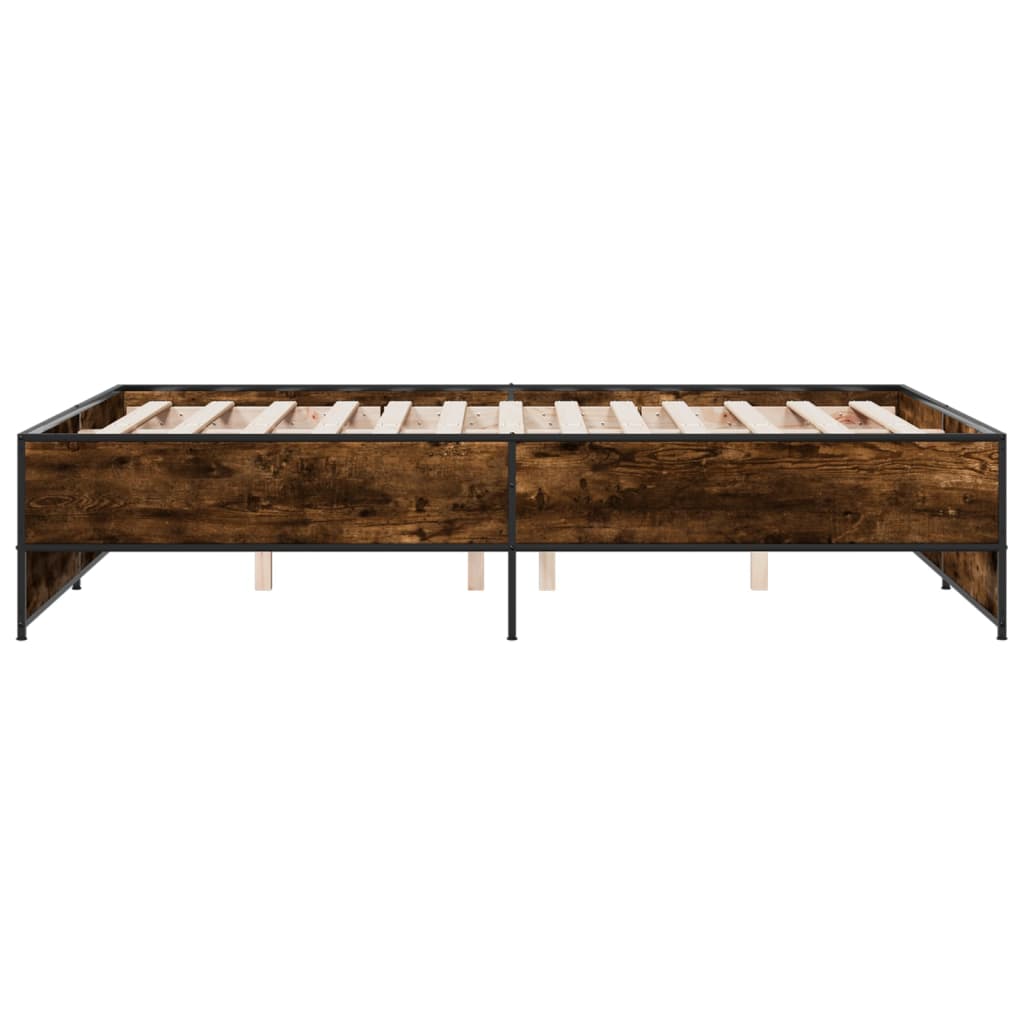 sengestel 120x190cm konstrueret træ og metal røget egetræsfarve