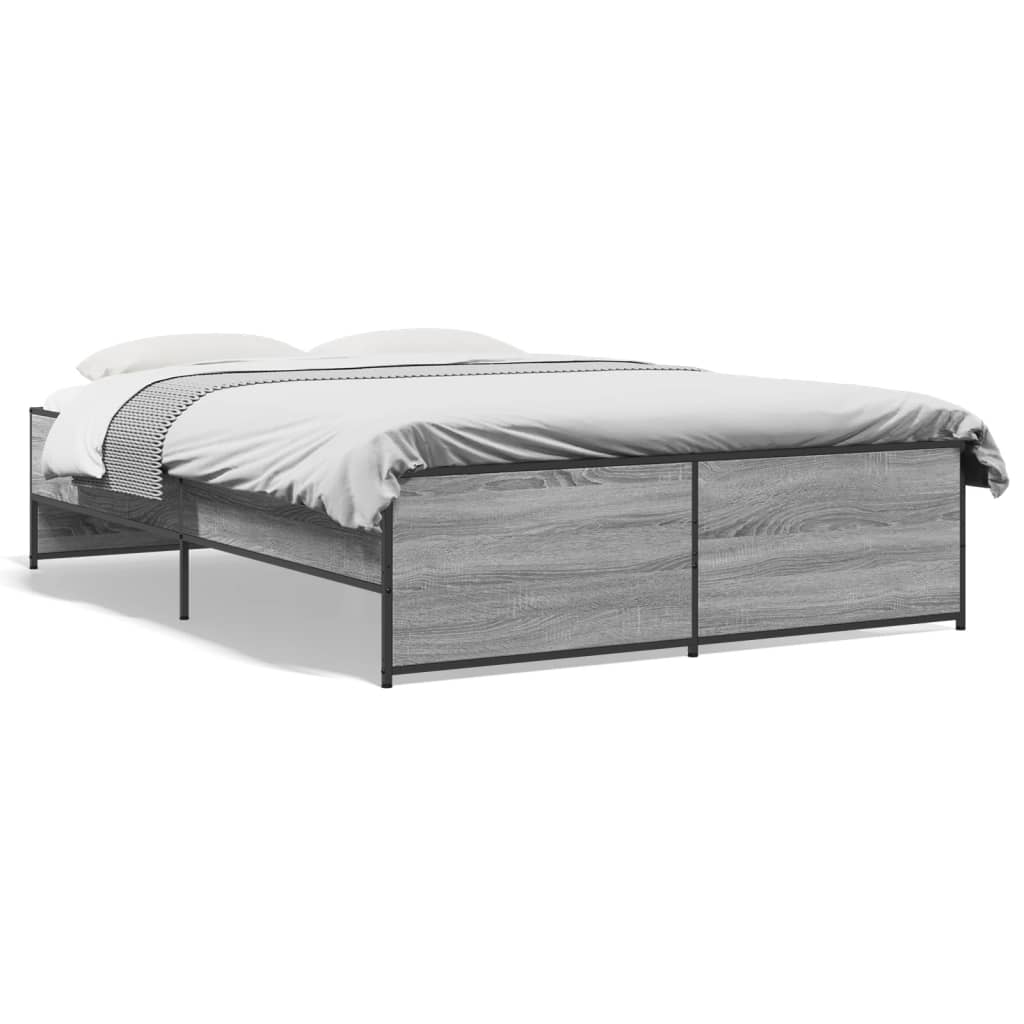 sengestel 120x190 cm konstrueret træ og metal grå sonoma-eg
