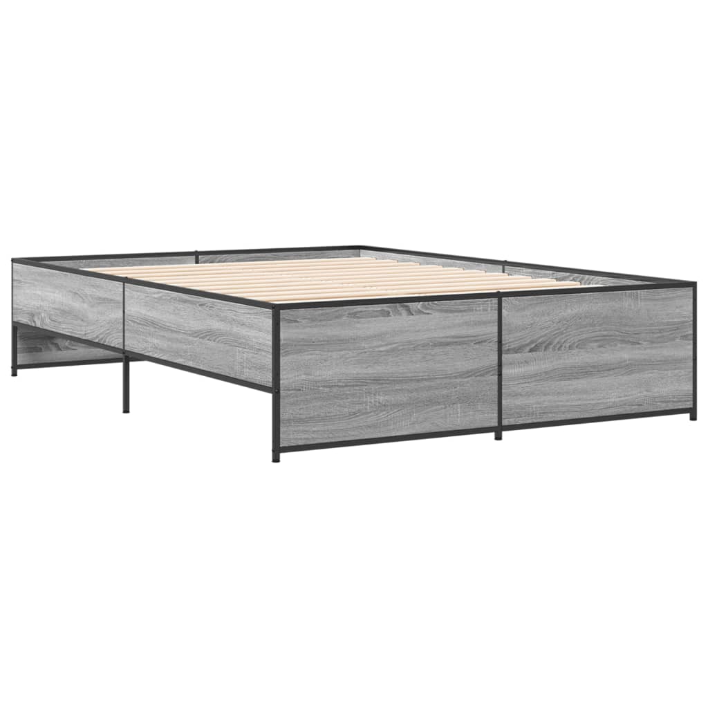 sengestel 120x190 cm konstrueret træ og metal grå sonoma-eg