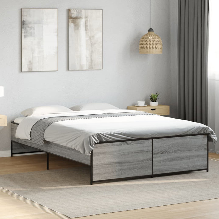sengestel 120x190 cm konstrueret træ og metal grå sonoma-eg