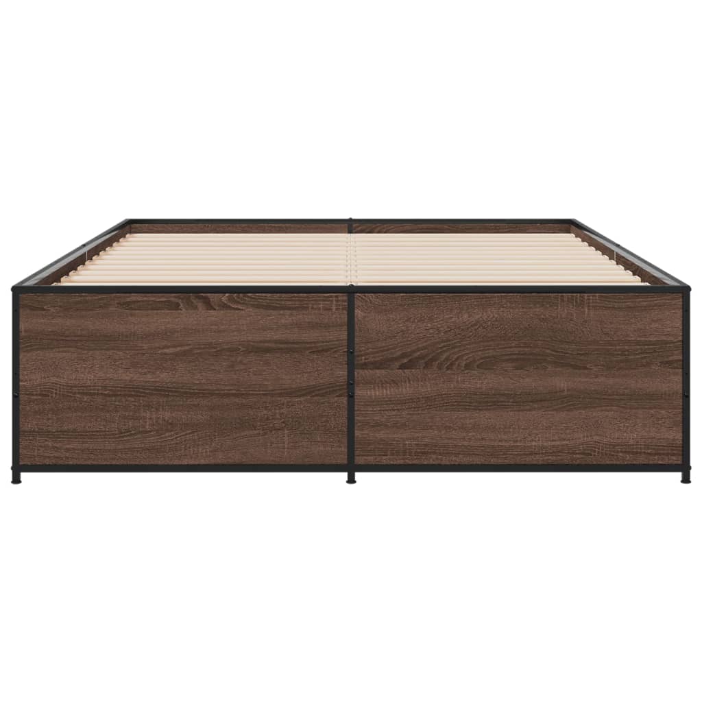 sengestel 120x190 cm konstrueret træ og metal brun egetræsfarve