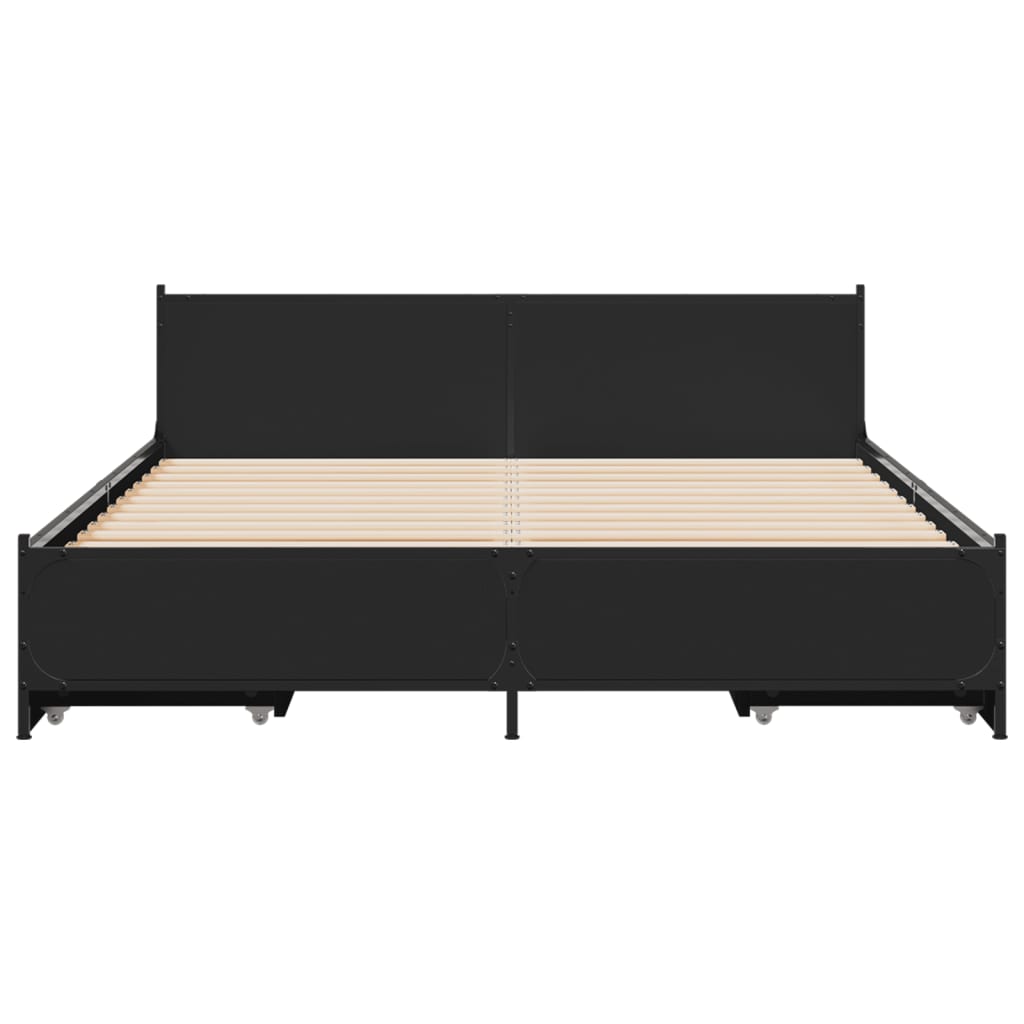 sengeramme med skuffer 135x190 cm konstrueret træ sort