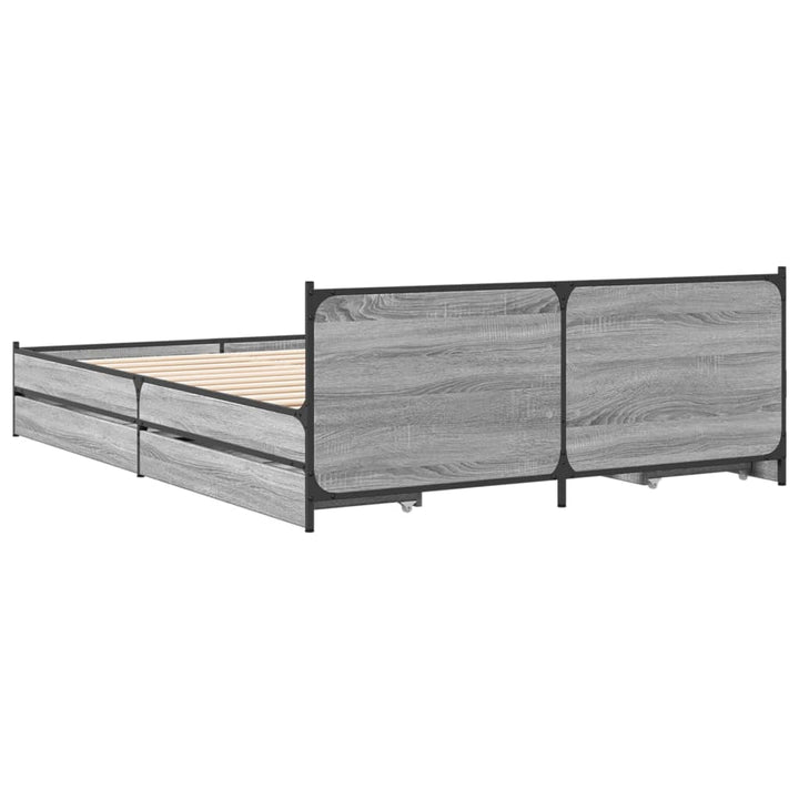 sengeramme med skuffer 135x190 cm konstrueret træ grå sonoma-eg