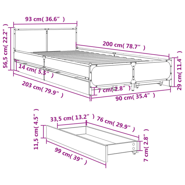 sengeramme 90x200 cm konstrueret træ sort