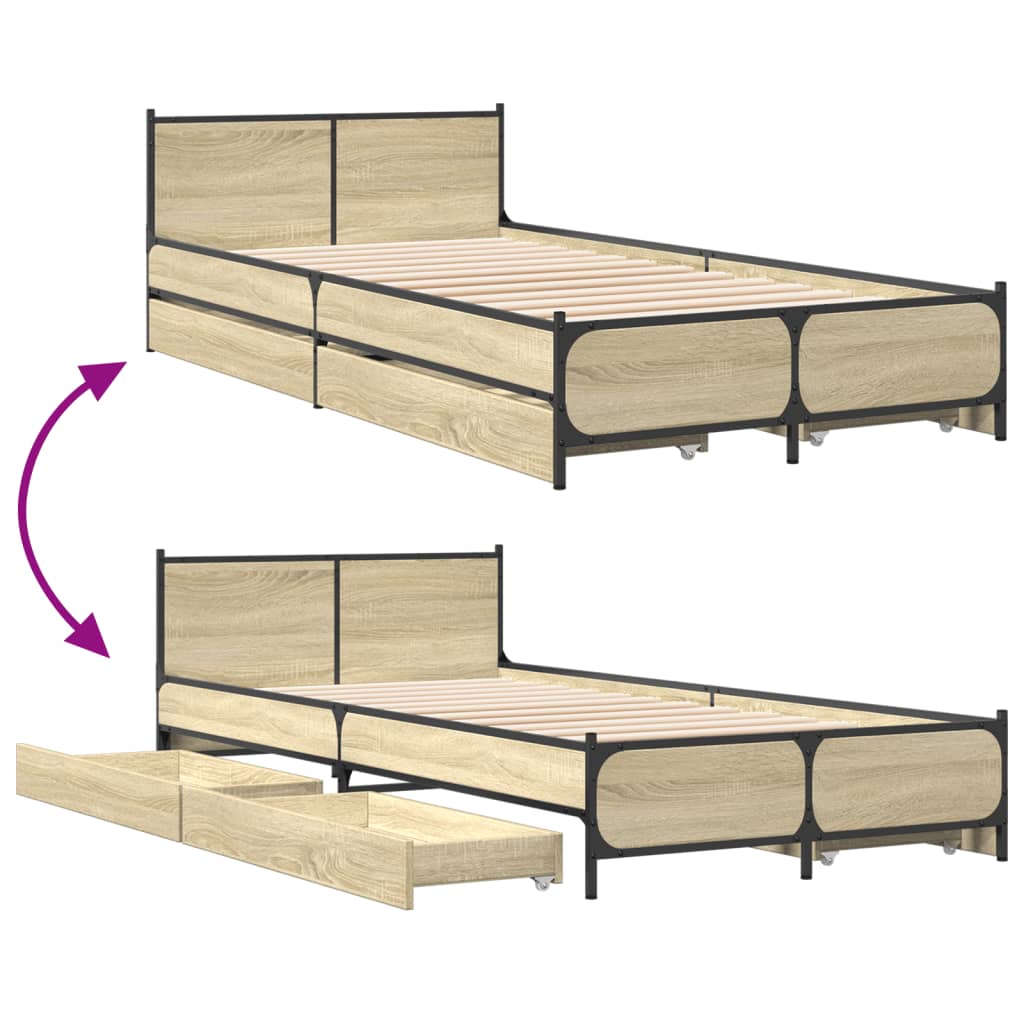 sengeramme med skuffer 75x190 cm konstrueret træ sonoma-eg