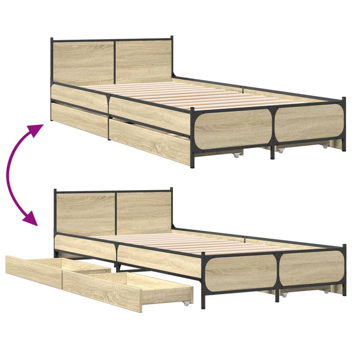 sengeramme med skuffer 75x190 cm konstrueret træ sonoma-eg
