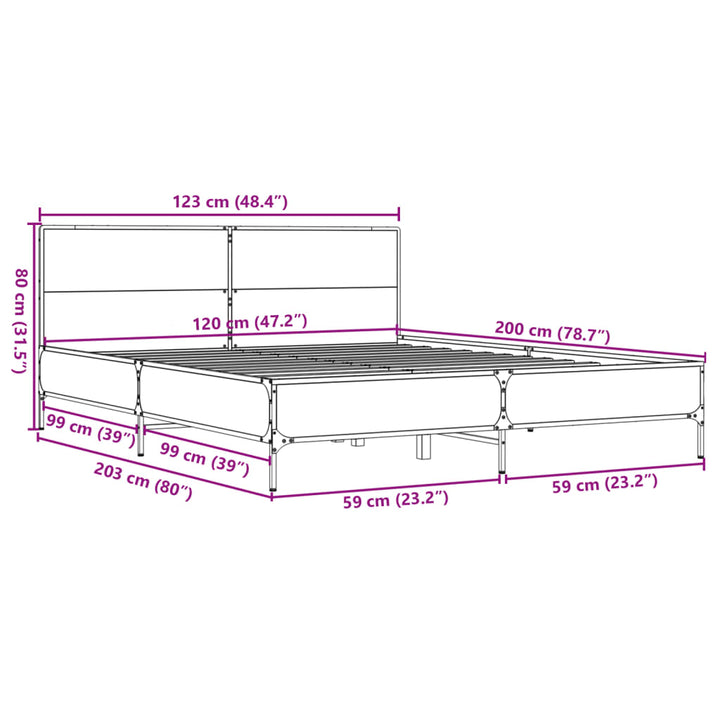 sengestel 120x200 cm konstrueret træ og metal sort
