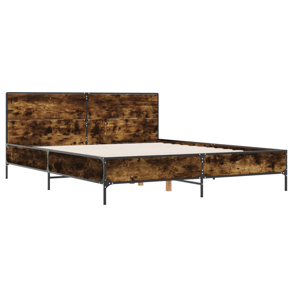 sengestel 120x200cm konstrueret træ og metal røget egetræsfarve