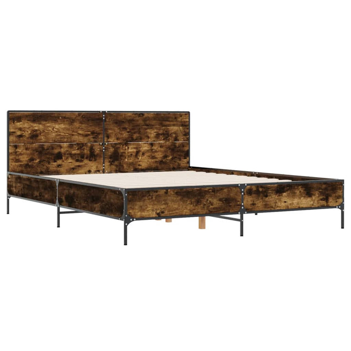 sengestel 120x200cm konstrueret træ og metal røget egetræsfarve
