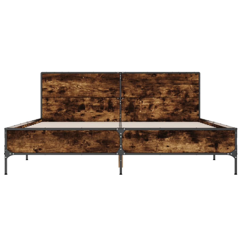sengestel 120x200cm konstrueret træ og metal røget egetræsfarve