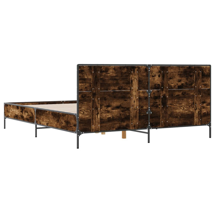 sengestel 120x200cm konstrueret træ og metal røget egetræsfarve