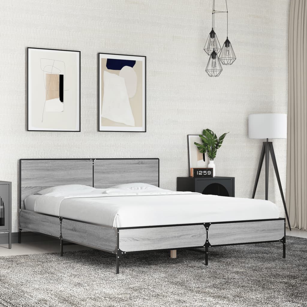 sengestel 120x200 cm konstrueret træ og metal grå sonoma-eg