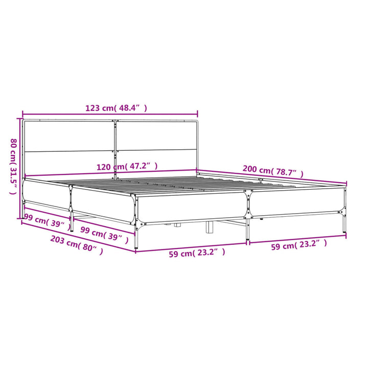 sengestel 120x200 cm konstrueret træ og metal brun egetræ