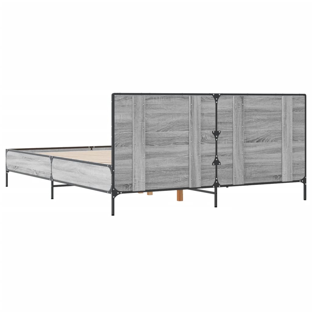 sengestel 140x200 cm konstrueret træ og metal grå sonoma-eg