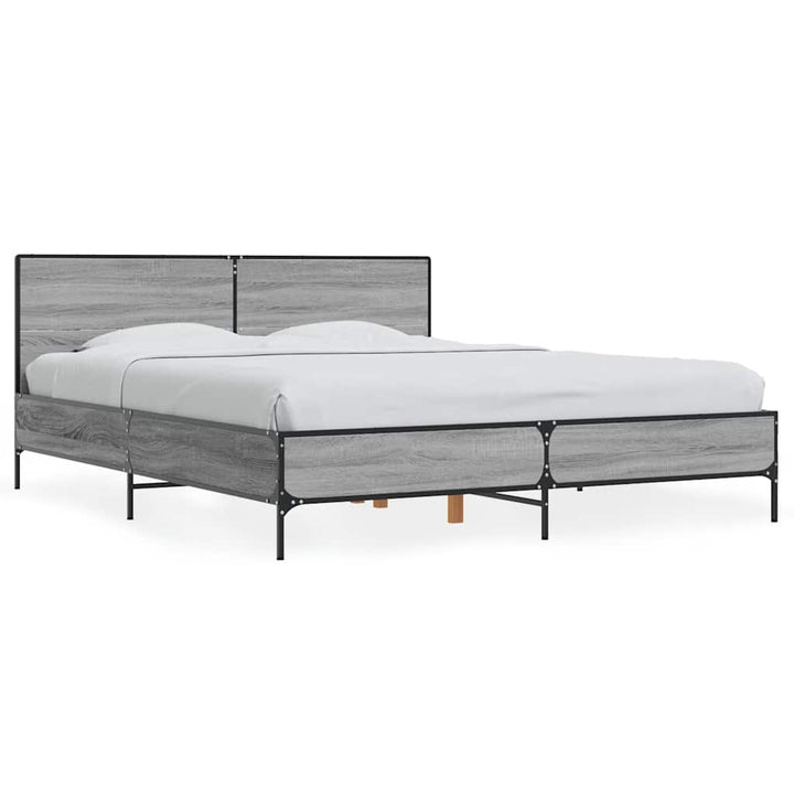 sengestel 150x200 cm konstrueret træ og metal grå sonoma-eg